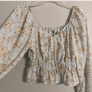 Wallflower Cream Peplum Blouse with Puff Sleeves